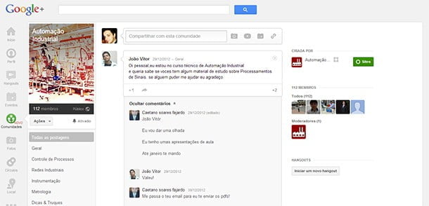 Visão geral da Comunidade no Google Plus